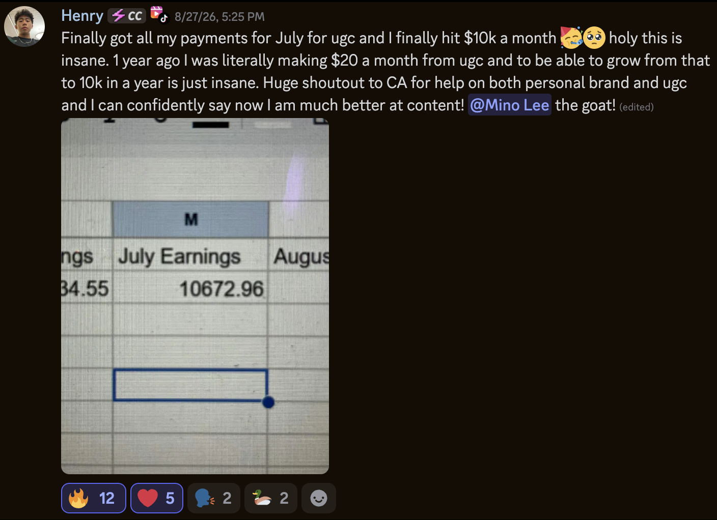 Original community post by Henry: Finally got all my payments for July for ugc and I finally hit $10k a month